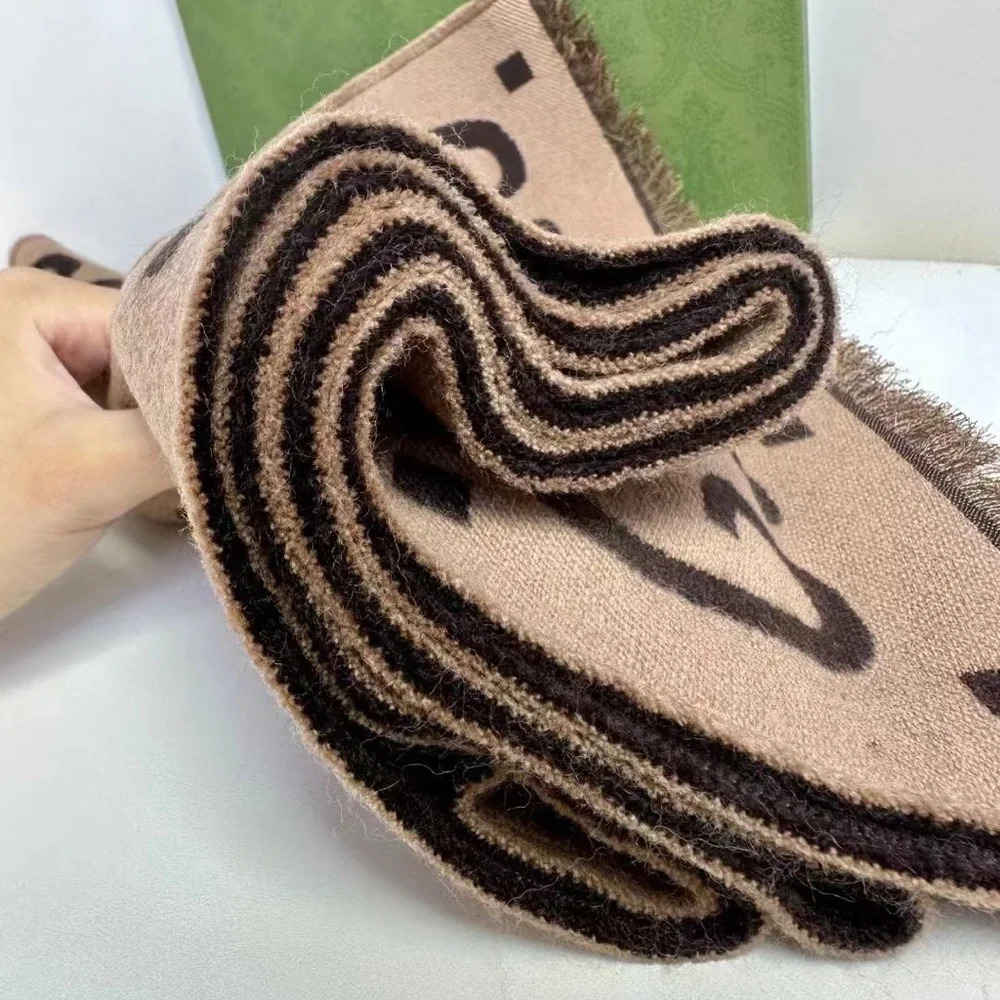 Designer-Inspired Reversible Brown & Beige Logo Scarf